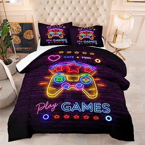 NINENINE Gaming Bedding Twin Size for Kids Teens, Video Game Comforter Set with 1 Comforter 1 Pillowcase