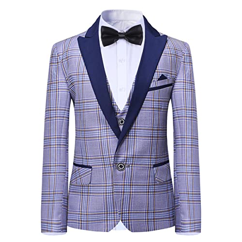 SWOTGdoby Boys Suits 3 Piece Slim Fit Check Plaid Kids Tuxedo Suits for Boys Formal Dress Blazer Jacket Pants Vest Wedding - Image 3