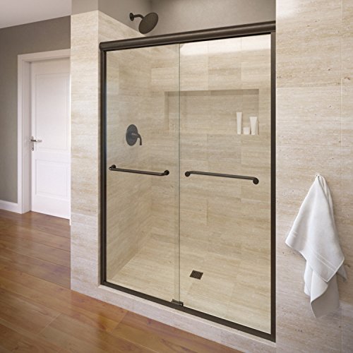 Basco Infinity Semi-Frameless Sliding Shower Door, Fits 44- 47 inch opening, Clear Glass
