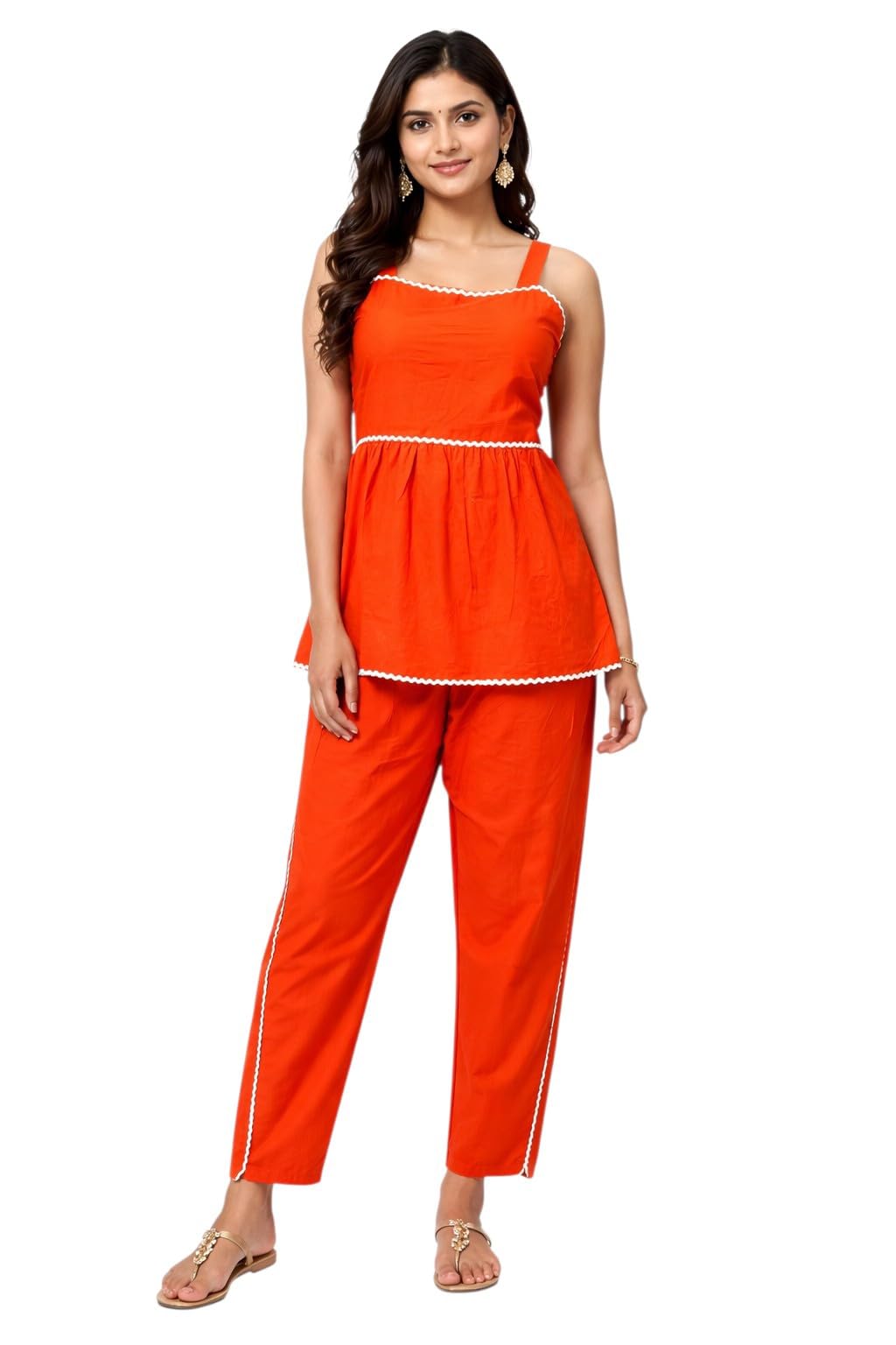 schsteindar Women's Peplum Top and Trouser Co-ord Set with RIC Rac Trim, Smocked Back, Tie-Up Straps-picture-25