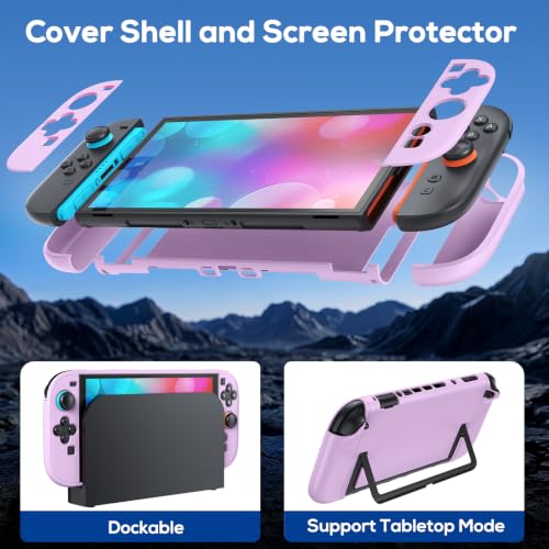 Image of Auarte [Charge Inside Switch 2 Carrying Case for Nintendo Switch 2 | Slim Travel Carry Cases for Switch 2 with Protective Cover Case (Light Purple, for Switch 2, Case Protector 5 in 1 Set)