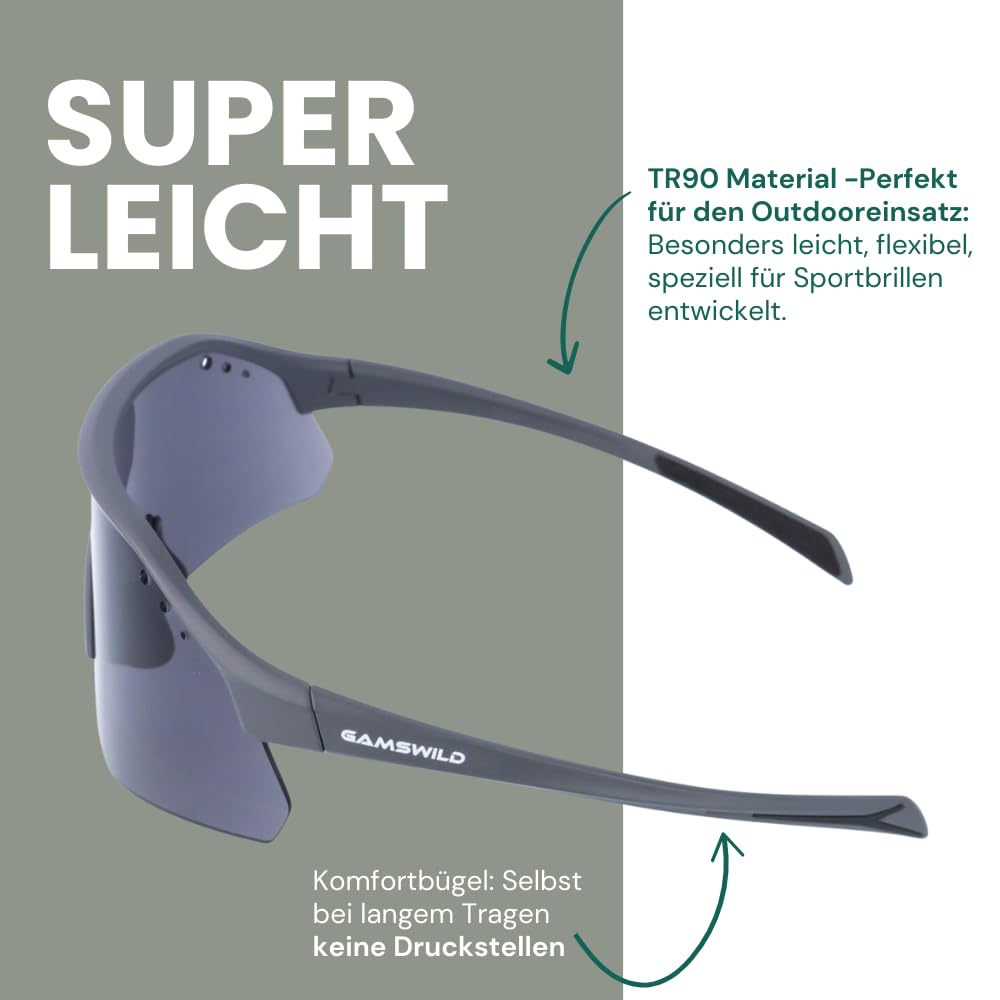 Gamswild WS2140 Fahrradbrille - Sonnenbrille - schnelle Rennradbrille - bruchsichere Polycarbonatgläser mit 100% UV400 Schutz – 28g