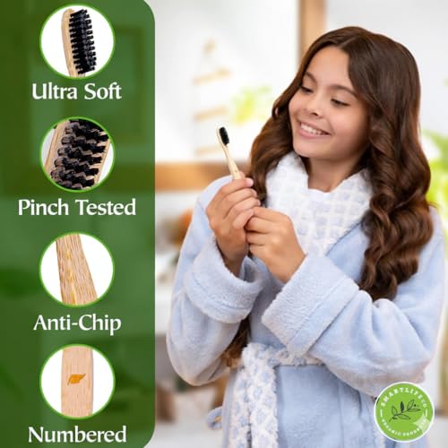 Image of TRESSENCE Organic Bamboo Toothbrush, Soft Bristles, Pack of 4