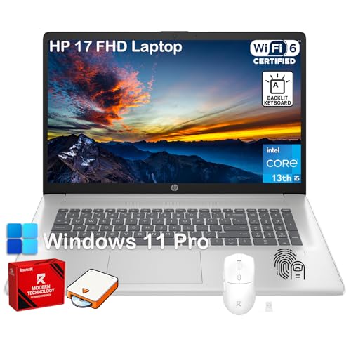 Image of HP 17 inch Laptop Computer for Business, 17.3 inch FHD Anti-Glare Display, Backlit Keyboard, Fingerprint, Intel 10-Core i5-1334U, 12GB RAM, 512GB SSD, Win11 Pro, 720p HD Camera, HDMI, w /Accessories