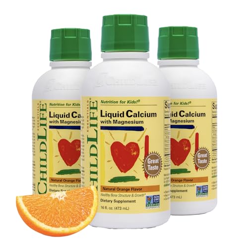 ChildLife Essentials Liquid Calcium Supplement for Kids - Baby & Toddler Calcium with Magnesium Zinc and Vitamin D 3 - Orange Flavor 16 fl oz (3 Pack)