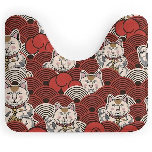 U型 トイレマット 和風 招?猫 バスマット 足ふきマット バスルームマット U型トイレマット 滑り止め 吸水 静音 抗菌 洗える おしゃれ