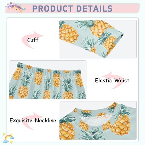 ALAZA Pineapple Cartoon Blue Pajamas Long Sleeve Sleepwear 2-Piece Pajama Set4