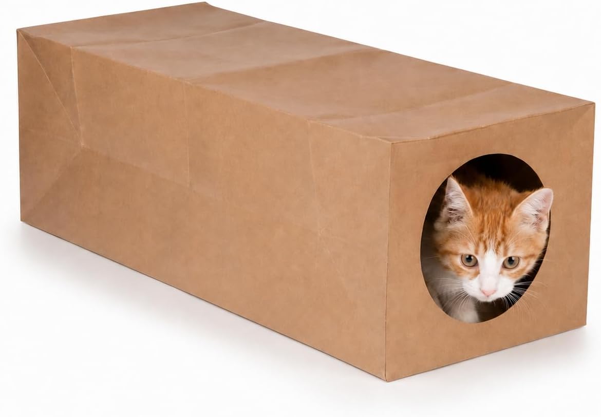 JO! Collapsible Paper Cat Tunnel, Crinkle Hideaway Toy for Indoor Cats | 100% paper, 24.4 x 10.6 x 8.7 in, Brown, Roomy for adult cats, For hiding, pouncing and hide-and-seek play