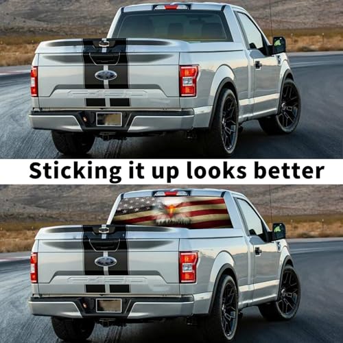 Image of Rear Window Decals for Trucks - 65x22 in Back Window Decals Fit Most Pickup Trucks SUV, Vinyl American Flag Back Window Decal for Car Personalized Decoration - Eagle Decal-3