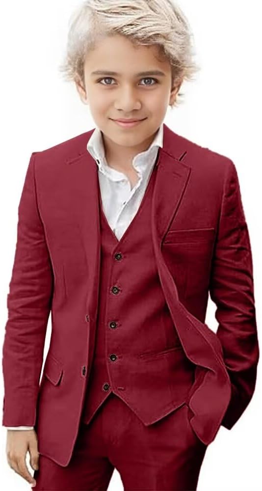 Boys 3 Pieces Summer Suit Beach Wedding Outfit for Boys Formal Linen Suit Kids Tuxedo Suits