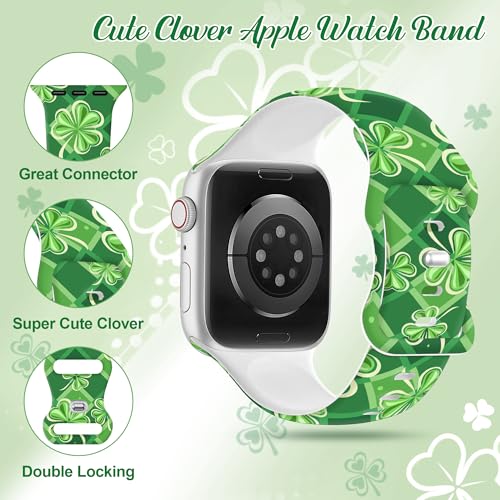 Image of Wipalor St Patricks Day Clover Band for Apple Watch Bands for Women 42mm 41mm 40mm 38mm, Cute Clover Holiday Lucky Shamrocks iWatch Bands Soft Silicone Sport iPhone Watch Series 11 10 9 SE 8 7 6 5 4 3