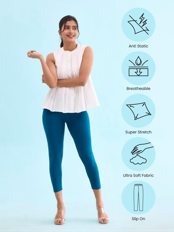 Image of GO COLORS Soft Cotton Stretch Cropped Leggings for Women | Breathable, Mid Rise