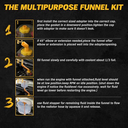 Image of ELEAD No-Spill Coolant Funnel Kit - 19-Piece Radiator Funnel burping kit, coolant Bleeder kit, Extra Funnels and Adapters for Universal Vehicle
