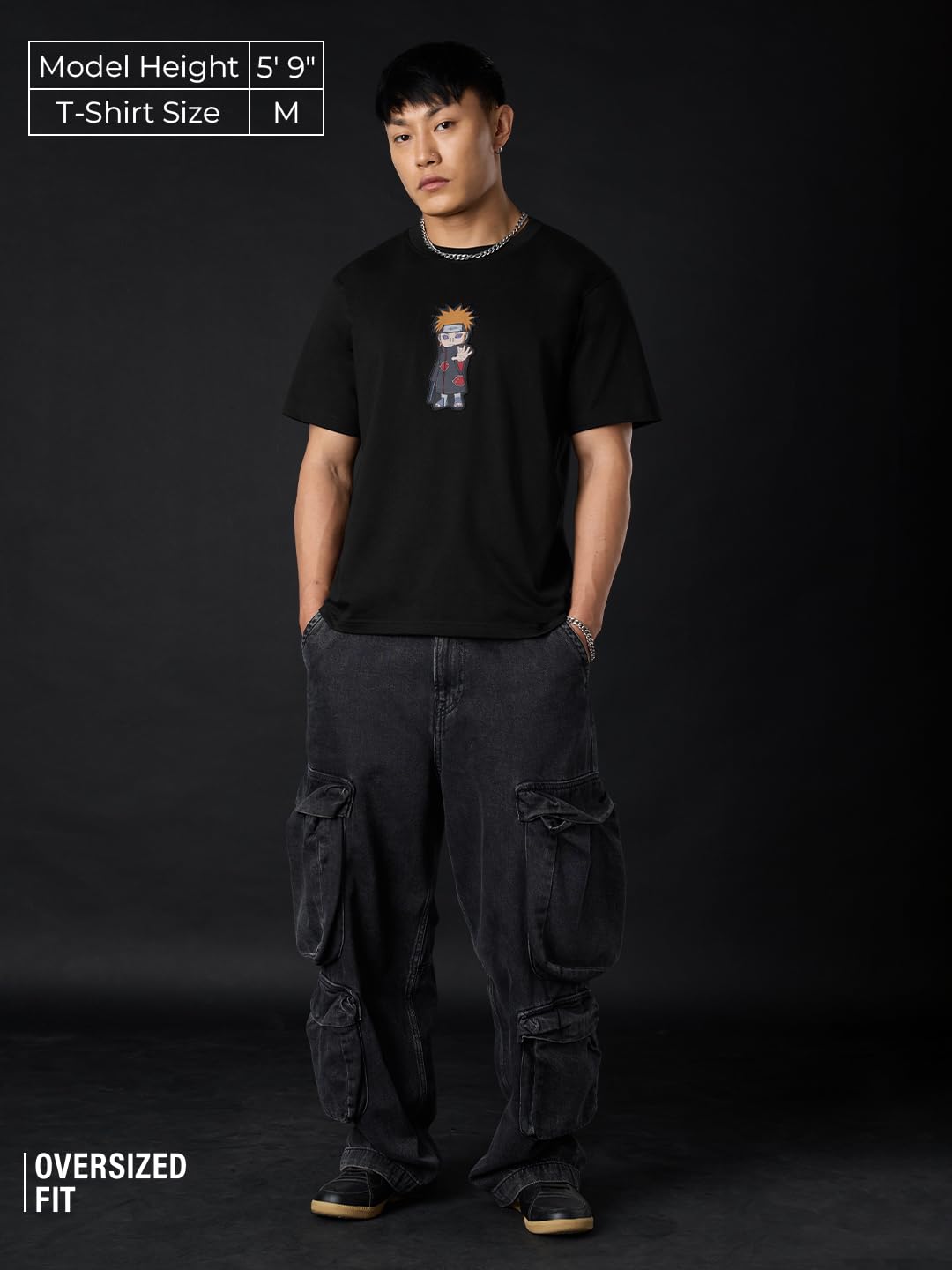 The Souled Store Naruto Shippuden Chibi Pain T-Shirt Herren Jungen Kurzarm Rundhals Schwarz Baumwolle Relaxed Fit Leicht Bequem für alle Jahreszeiten