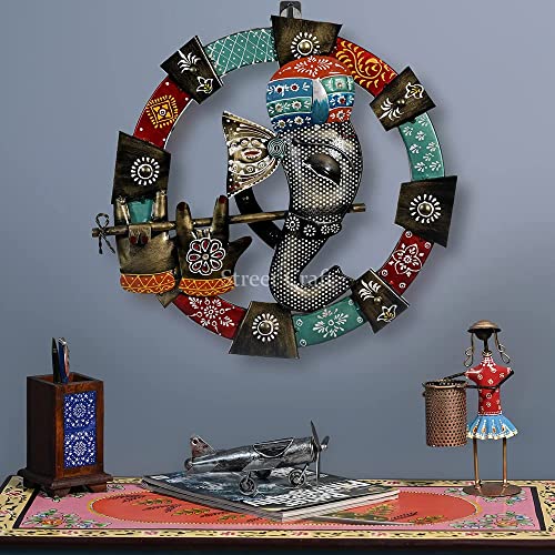 Image of Metal Wall Decor for Home /Office /Hotel /Living Room /Bedroom Decor | Wall Hanging | (Metal Art Ganesha Playing Flute Wall Hanging)