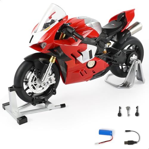 Image of Risopen 1:9 Motorcycle Model for Ducati Panigale V4 S Metal Die-cast Motorcycle Model with Key No Assembly Required Mini Finished Moto Gift for Adult(Red)