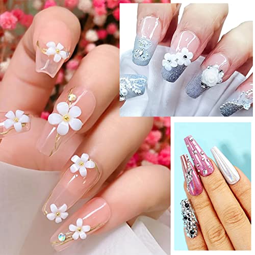 3D Flowers Nail Art Charms Rhinestones Kit - Includes 12Grid 400Pcs Acrylic Flower 1500Pcs Ab Nail Rhinestones 200Pcs Acrylic Butterfly Bow Flower Bear Nail Art Charms For Nail Art Craft Decoration #TOP4