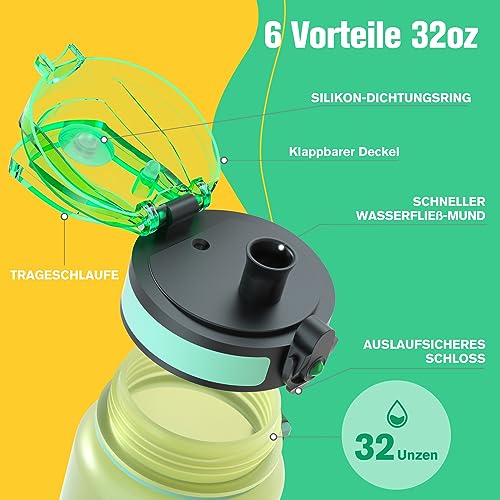 Image of Sahara Sailor Water Bottle 32 oz, Motivational Water Bottle with Times Reminder to Encourage Drinking, Small Leakproof BAP Free Tritan Water Jug for Sports at School Gym, Come with Cleaning Brush