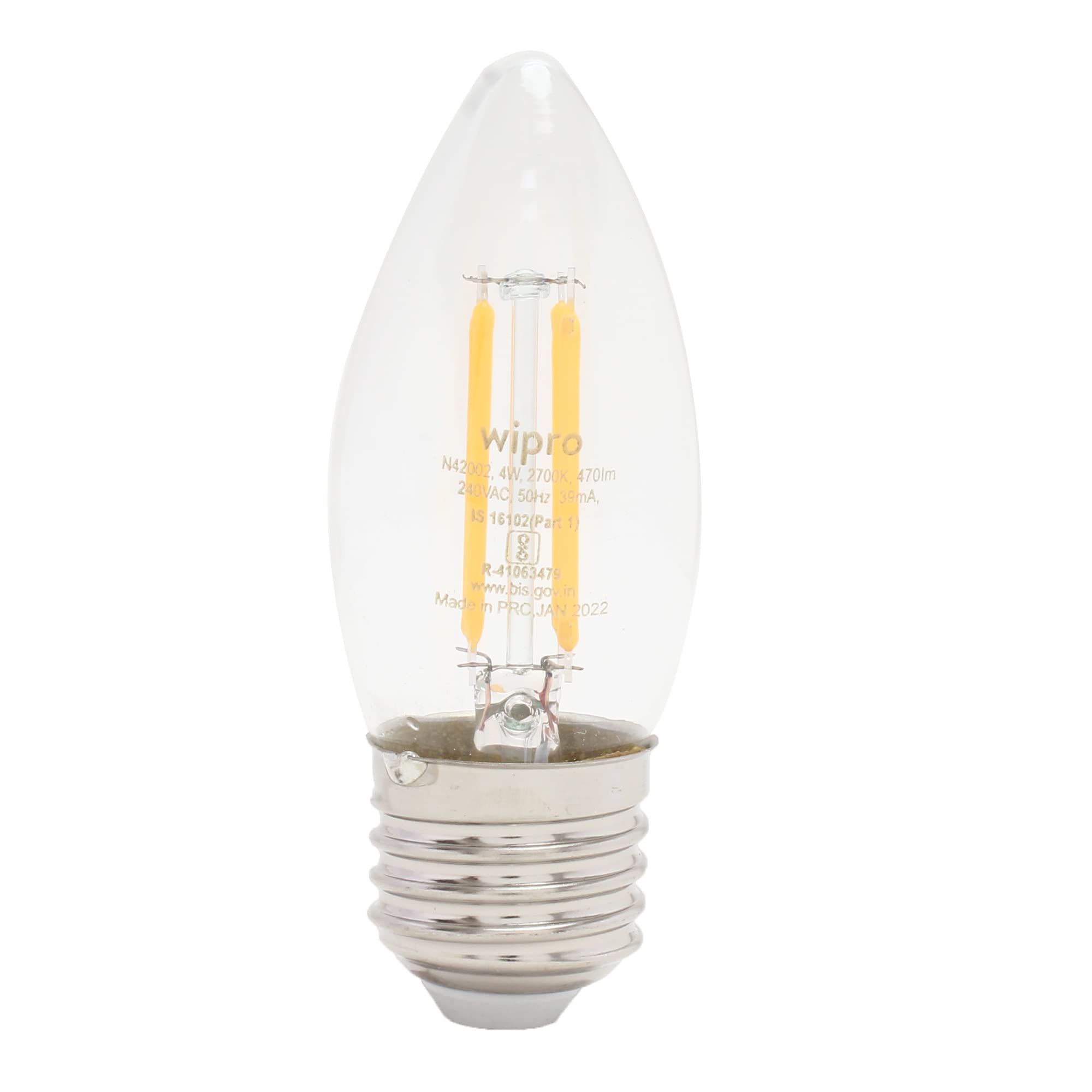 wipro Garnet 4 W E27 Base Candle Filament Bulb | Warm White (2700K) | Pack of 1 | Clear optics for sparkling effect | LED Filament Bulb for Home, office, chandellior, decorative lamp shade — Amazon image 3