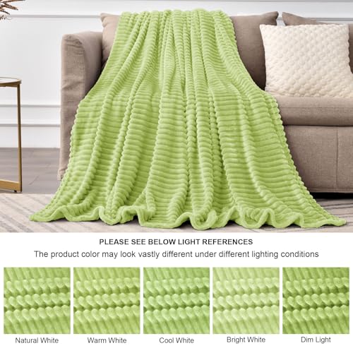 Image of BEDELITE Fleece Blanket Twin Size - 3D Ribbed Jacquard Soft and Warm Decorative Fuzzy Blankets - Cozy, Fluffy, Plush Lightweight Throw Blankets for Couch, Bed, Sofa(Cream Lime, 60x80 inches)