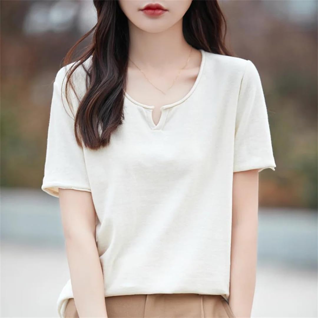 Maglietta estiva da donna a maniche corte in cotone tinta unita casual pullover sottili magliette alla moda top femminili