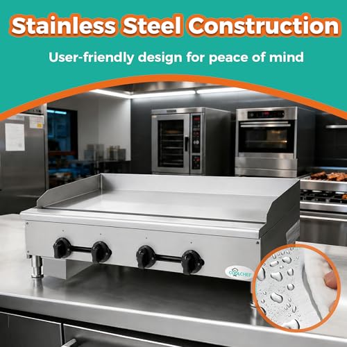 Image of 48 inch Commercial Gas Griddle,120,000 BTU Countertop Flat Top Grill, 4 Independent Burners, Heavy-Duty Stainless Steel Body, NG /LP Convertible, ETL Certified