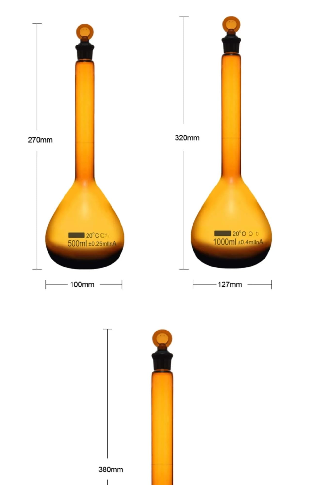 Matraz volumétrico de vidrio marrón con tapón, nuevo, de 5 ml a 2000 ml. Cristalería for química de laboratorio.(1000ml)