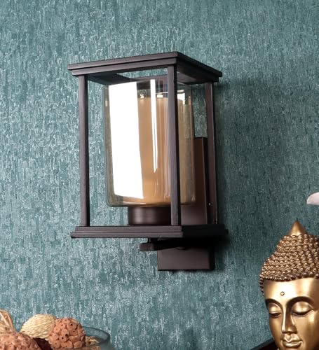 Image of ELIANTE by Jainsons Lights | Kaaf Brown Wood and Iron Wall Light - S | Brown Iron Wall Light | for Living Room, Bedroom, Hallway | E27 Holder | 3 Year Warranty