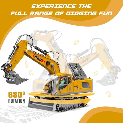 Image of inchRC Excavator Toy 13-Channel 1 /18 Construction Truck with Metal Shovel, 2.4GHz Remote Control Vehicle for Boys & Adults (Multicolor)