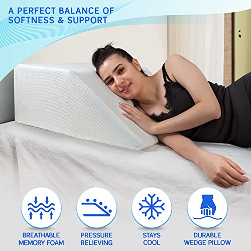 Leg Elevation Pillow With Memory Foam Top - Elevated Leg Rest Pillow For Circulation, Swelling, Knee Pain Relief - Wedge Pillow For Legs, Sleeping, Reading, Relaxing - Washable Cover (10 Inch) #TOP5