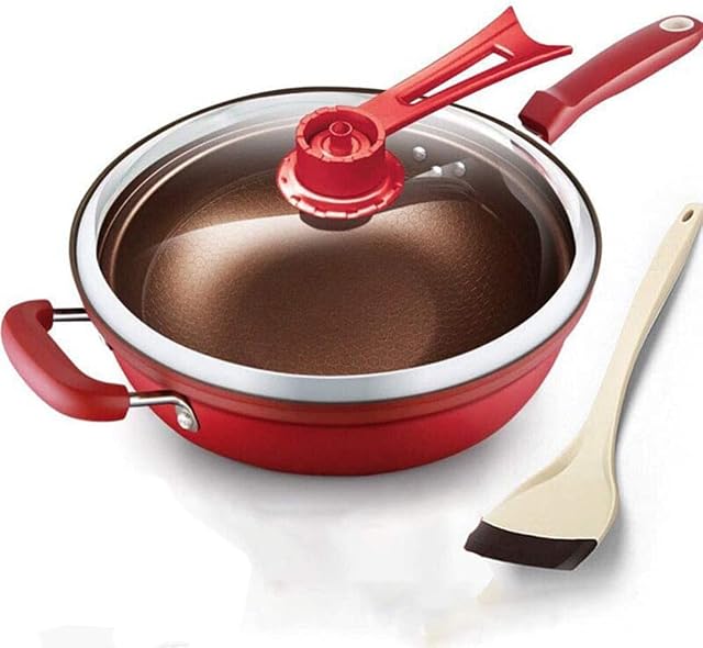 BAFAFA Frying pan, pan with Ceramic Seal, 32 cm Diameter, red, 32 cm-Gold||32cm Skillet (Color : Red, Size : 32cm)