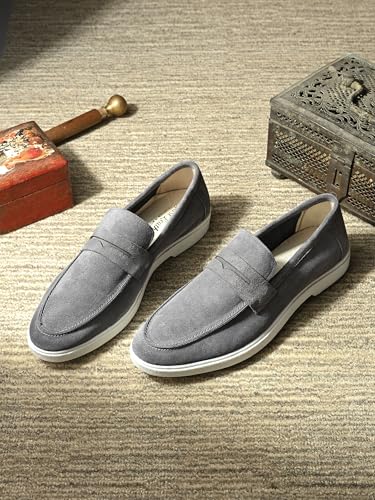 Image of Men Suede Leather Loafers with Bow - Cushioned Comfort, Durable Sole & Everyday Luxury