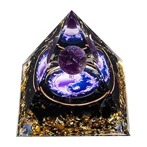 MXiiXM Orgone Pyramid for Positive Energy, Amethyst Crystal Ball Orgonite Pyramid, Protection Crystals Energy Generator for Stress Reduce Healing Meditation Attract Wealth Lucky (Tai Chi)