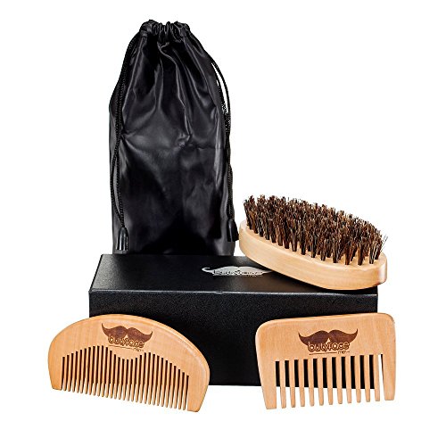 Beard Brush and Comb, A Set of Beard Grooming Care Kit of Bristle Beard Brush and Natural Wood Beard/Hair Combs for Blam or Oil, Best Mostache Accessories Gift for Beard Men