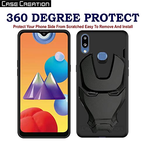 Image of COVERLY Official 3D Smooth Feel Avenger Logo Mask Soft Rugged Grip Iron Man Engraved Cartoon Movie Engraved Silicone Rubber Matte Back Cover for Samsung Galaxy M01s (2020) - Black