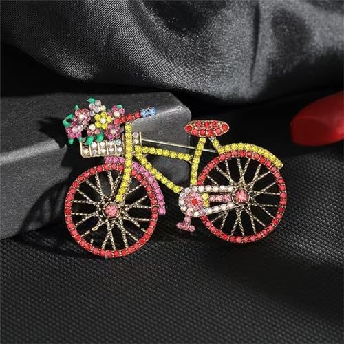 Image of WCRAZYE Rhinestone Bicycles Brooch Pin for Women Girls Creative Retro Elegant Handmade Red Pink Blue Traffic Bike Brooches Pins Classic Wedding Fashion Jewelry Accessories Gift