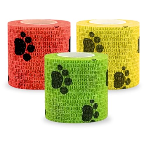 Image of Foodie Puppies 2-Inch Self-Adhesive Kinesiology Pet Bandages - (3 Rolls, Small, 1.8M Each) | Waterproof, Elastic, Breathable Wrap for Dogs, Cats, and Humans | Wound Care, First Aid, Injury Recovery
