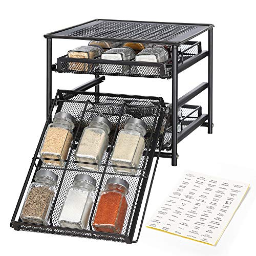 NEX Spice Rack Organizer for Cabinet, 3 Tier 18-Bottle Spice Drawer Storage