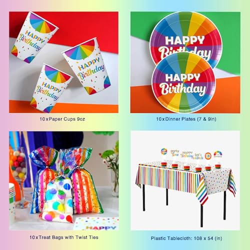 350 Pcs Rainbow Happy Birthday Decorations Kit - All-in-One Party Supplies Set for Boys and Girls with Balloon Arch, Banner, Plates, and Cups for 10 Guests - Multicolor - Thumbnail 4