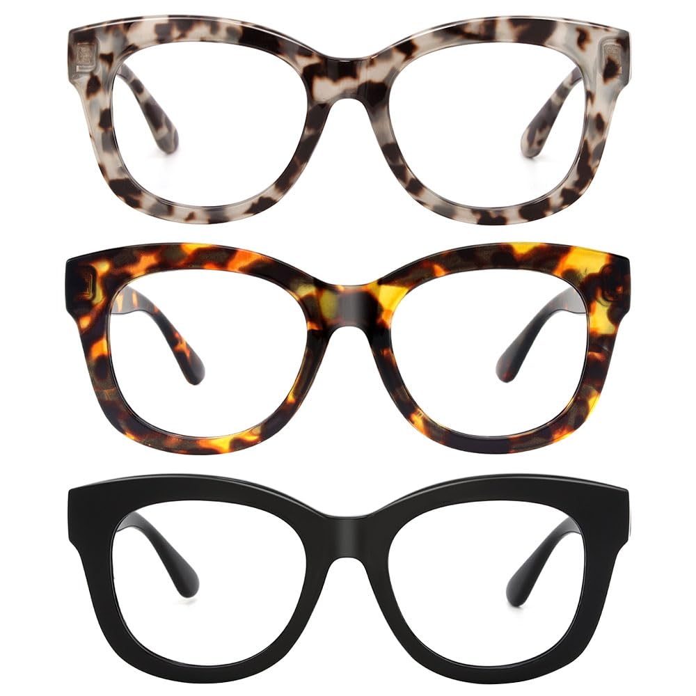 JiSoo 3 Pack Reading Glasses 2.5 Women/Men Designer Oversized Readers, Thick Large Round Ladies Reading Glasses 2.5