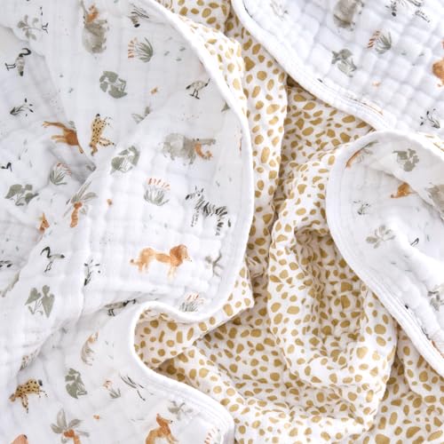 Image of aden + anais 100% Organic Cotton Muslin Baby Blanket Crib Bedding for Newborn Baby and Toddler, Nursery Blanket for Boys and Girls, Baby Registry and Shower Gift, Safari Dreams