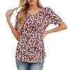 GRECERELLE Womens Summer Tops Casual Dressy Soft Short Sleeve Tunic Front Pleated Spring Crew Neck Tees T-Shirts Loose Blouse for Ladies (Red Sunflower, XL) #3
