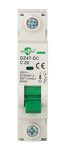 Miniatura 20 de Disyuntor miniatura de CC, 2 polos 10 amperios, 250V-500VCC, disyuntor de montaje en carril DIN 6kA con viaje magnético térmico, DZ47-63 C10 2P, MCB