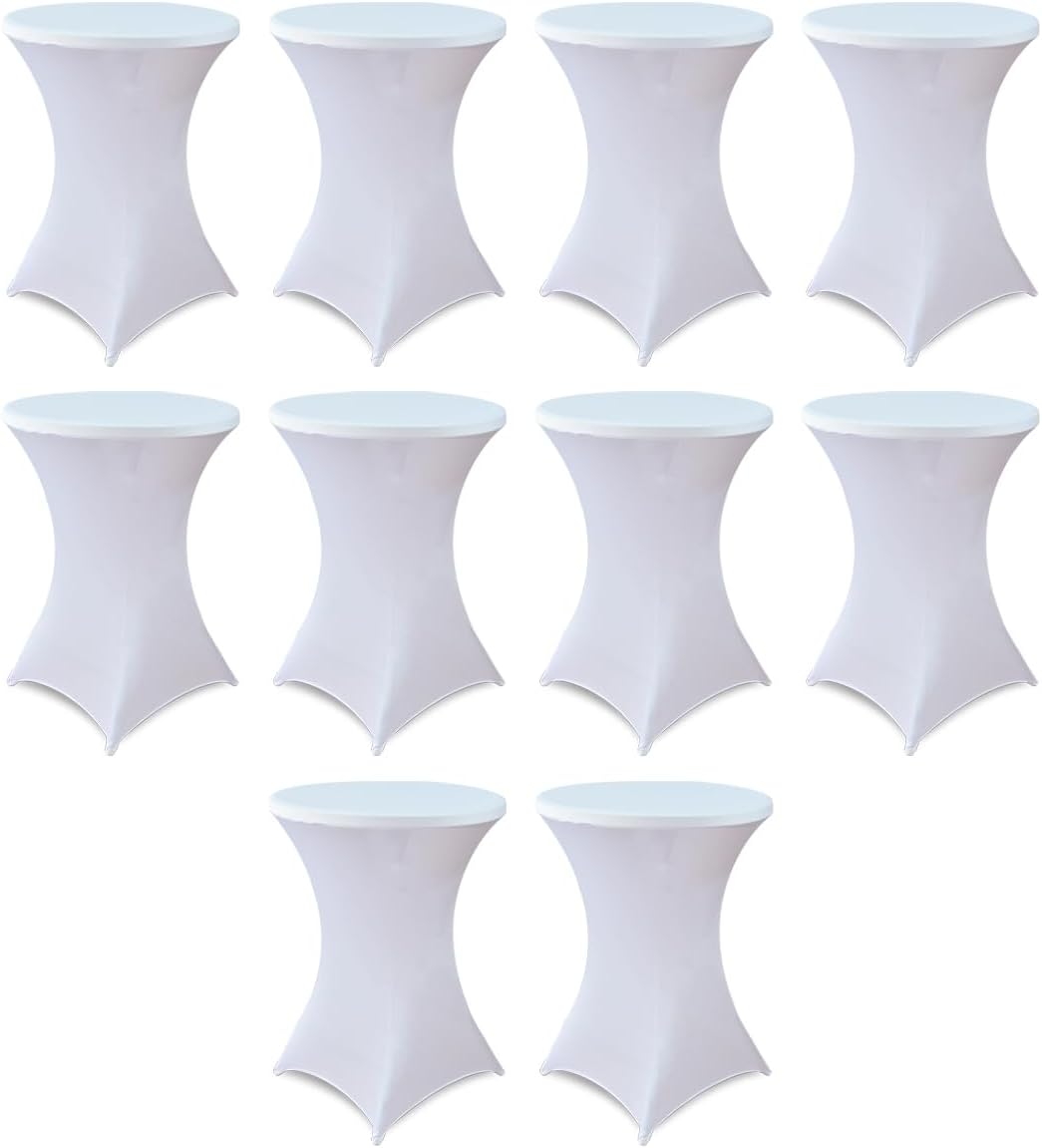 HAORUI 10 Pack Spandex Cocktail Table Covers, Fitted Round Highboy Stretch Table Cloths for Party, Bar, Wedding, Birthday, Banquet (White, Fit for 30-32" Diameter x 42" Height Tables)