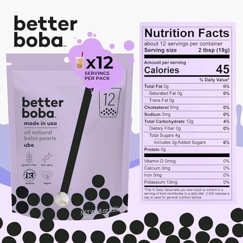 Better Boba All-Natural Ube Boba Pearls 8 Oz | Kosher, Vegan, Gluten-Free, Non-GMO Tapioca Boba Balls for Bubble Tea, Desserts | 12 Servings | No Preservatives | Made in USA