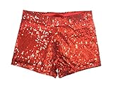 BoerMee Womens Glitter Sequins Shorts Sexy Colorful Dancing Jazz Party Bling Shorts (XL, Red)