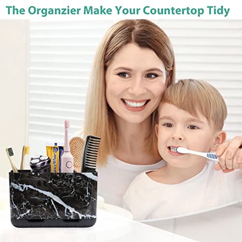 Boperzi Black Toothbrush Holder For Bathroom Toothpaste Organizer Countertop, Detachable Anti-Slip Marble Toothpaste Storage Caddy 6 Slots With Drainage Holes For Makeup Brush Razor Stand #TOP6