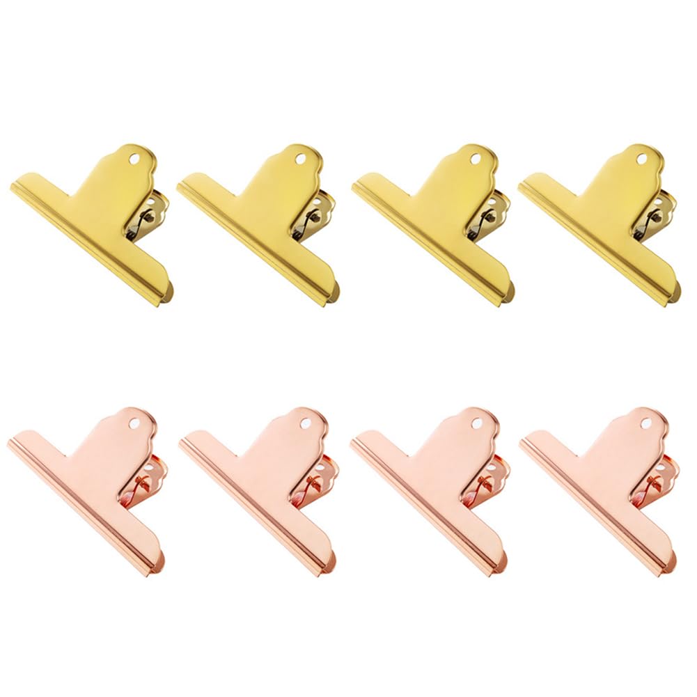 8Pcs Large Bulldog Clip, 100mm Stainless Steel Binder Paper Clamps Metal Hinge Clips for Home Kitchen Office School (Gold+Rose Gold)