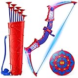 Spielzeug ab 3-12 Jahre Junge, Pfeil Bogen Spielzeug mit Rot & Blau LED Lichtern, Köcher & Netz-Zielscheibe, Geschenk Junge 3-12 Jahre Geschenkideen Kinderspielzeug Garten Outdoor Spiele für Kinder