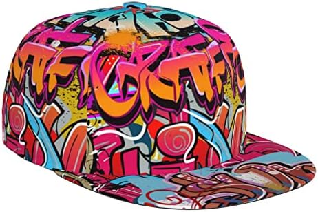 Quzioxe Graffiti Wall Urban Flat Bill Brim Cap Hip Hop Hat Baseball Cap for Men Women Adjustable Square Flat Visor Back Trucker Snapback Hat